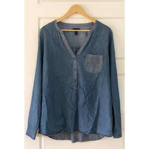 Gap sz XXL Womens Denim Tencil Long Sleeve Button Tunic w/ Pocket Casual Staple